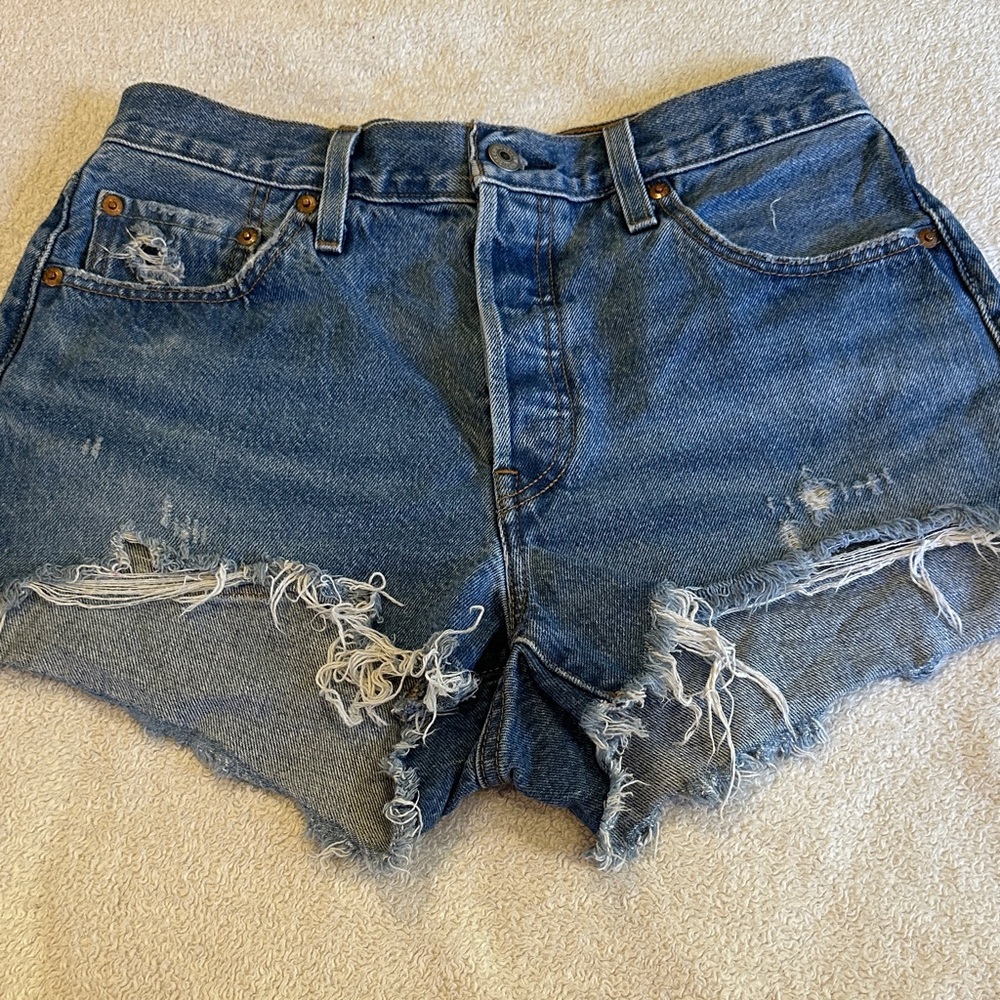 Levi - Distressed High-Rise Denim Shorts - Blue